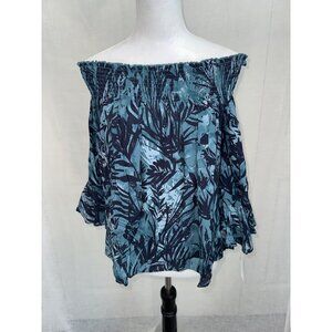 Lovestitch Women's Tropical Off Shoulder Top Blue & Teal Size Small